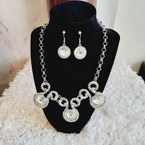 New! Silver tone and crystal necklace with matching crystal earrings